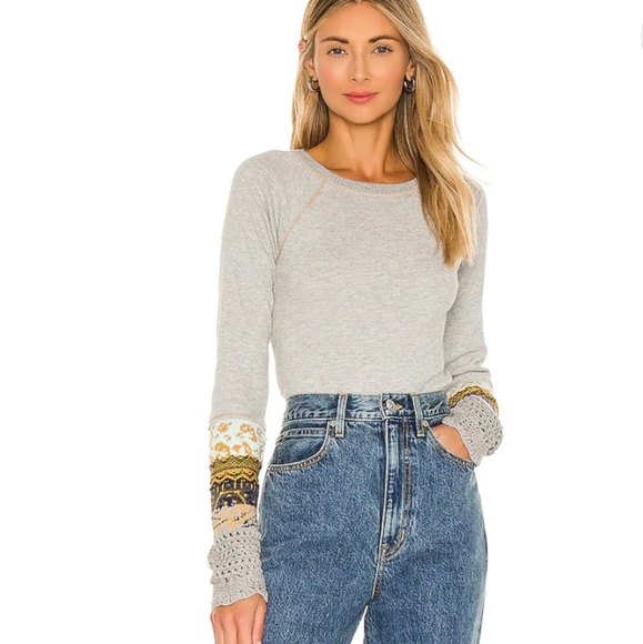 Free People In The Mix Cuff Thermal Tee Heather Grey Color LAST ONE Sz Small NWT - Picture 13 of 13